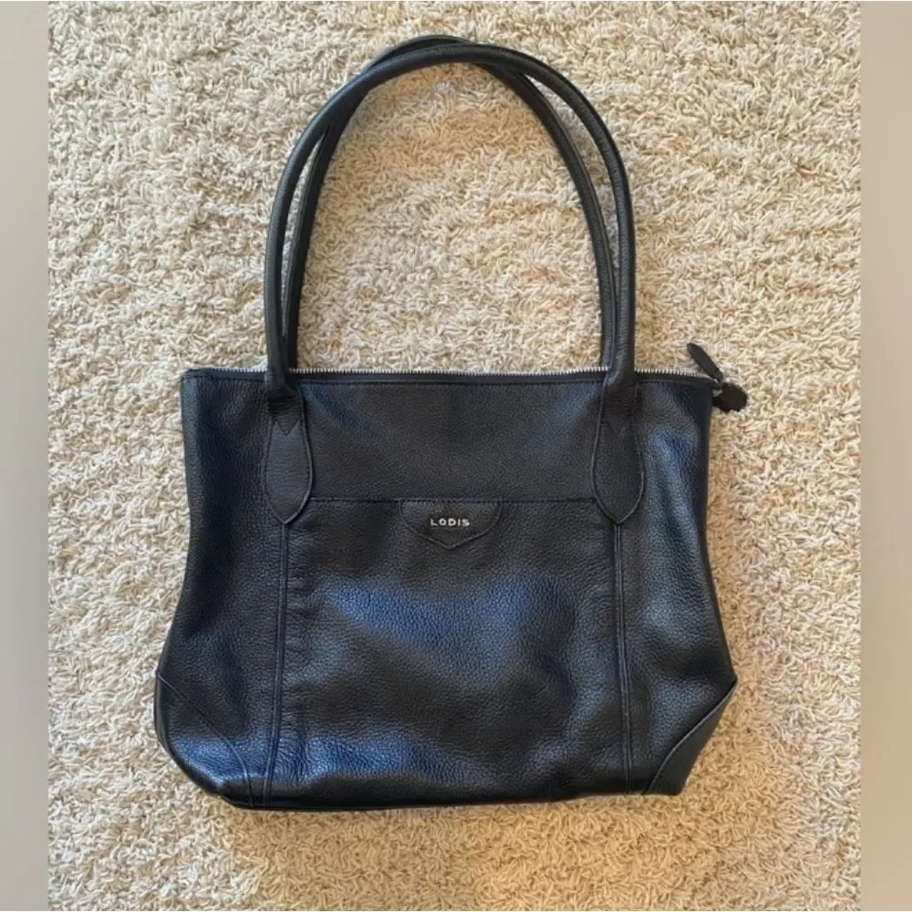 LODIS Large Black Leather Tote Bag